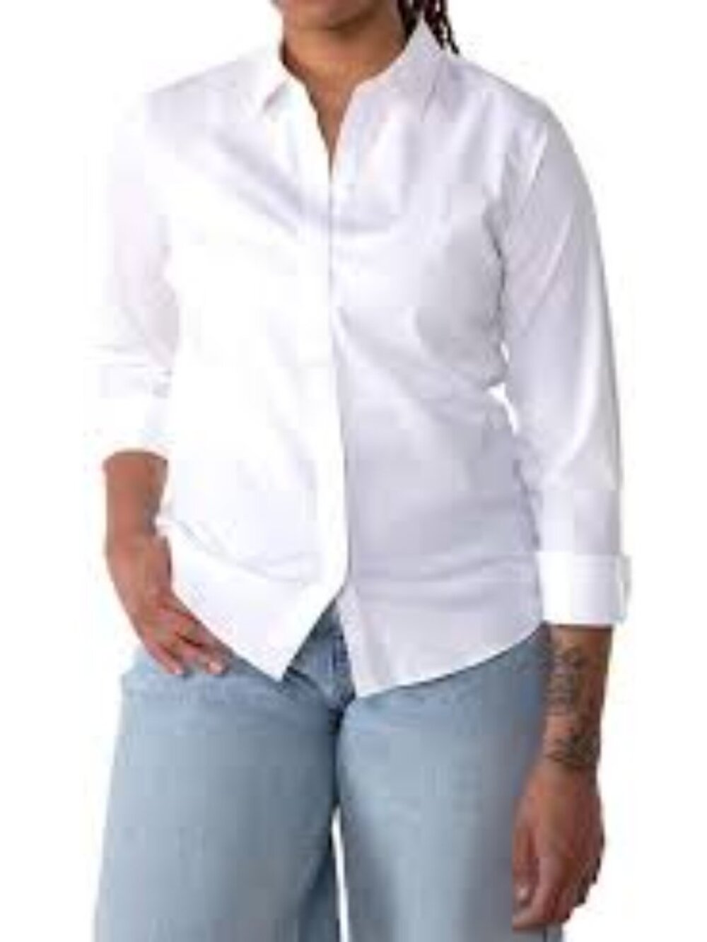 Untuckit White Bella Button Front Long Sleeve Blouse Size 14